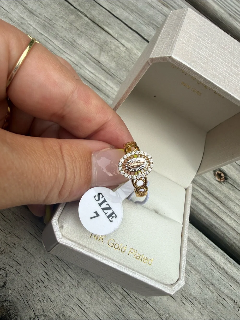 Cynthia Rowley Gold Plated Oval Halo Ring with White Accents